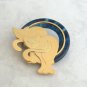 Large Gold & Blue Lucite Double Kitty Cat Brooch Unique Vintage Jewelry 1980s