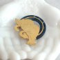 Large Gold & Blue Lucite Double Kitty Cat Brooch Unique Vintage Jewelry 1980s