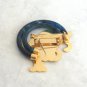 Large Gold & Blue Lucite Double Kitty Cat Brooch Unique Vintage Jewelry 1980s