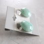 Green Agate Stone Quartz Round Cabochon Clip On Earrings 1970's Vintage Jewelry