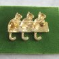 Gold Triple Kitty Cat  Rhinestone Brooch Pin Vintage Jewelry 1980s