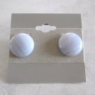 Blue Agate Stone Quartz Round Cabochon Clip On Earrings 1970's Vintage Jewelry