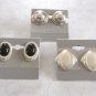 3 Pair Silver & Black Cabochon Clip On Earrings Vintage 1970s Jewelry