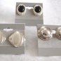 3 Pair Silver & Black Cabochon Clip On Earrings Vintage 1970s Jewelry