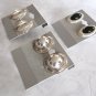 3 Pair Silver & Black Cabochon Clip On Earrings Vintage 1970s Jewelry