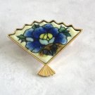 Fan Shaped Blue Flower Stone Brooch Pin Vintage Jewelry 1960s
