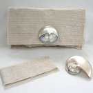 3 Piece Set Mother of Pearl Beige Purse Clutch Belt Scarf Slide Handcrafted Vintage 3 Piece Set Mother of Pearl Beige Purse Clutch Belt Scarf Slide Handcrafted Vintage