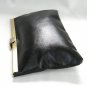 Black Leather Opened Hinged Handbag Clutch Purse Unique Style Vintage 1960s