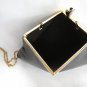 Black Leather Opened Hinged Handbag Clutch Purse Unique Style Vintage 1960s
