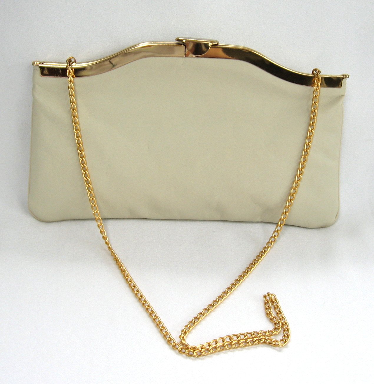 Beige Leather Opened Hinged Purse Clutch Handbag Ideal Vintage 1960s