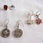3 Pair Pierced Earrings Dangle Silver Fish Red Poinsettia Vintage Jewelry 1980s