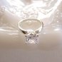 Large Flashy Square Cut Solitaire Crystal Sparkly Stone Ring Size 8 Sterling Silver 925 New