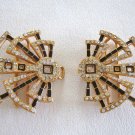 Bling Glitzy Large 2 Piece Rhinestone & Black Enamel Belt Slide Buckle Vintage Jewelry 1970s Bling Glitzy Large 2 Piece Rhinestone & Black Enamel Belt Slide Buckle Vintage Jewelry 1970s