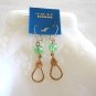 Iridescent Green Bead Dangle Pierced Earrings 14KT Vintage Jewelry 1960's