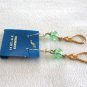 Iridescent Green Bead Dangle Pierced Earrings 14KT Vintage Jewelry 1960's