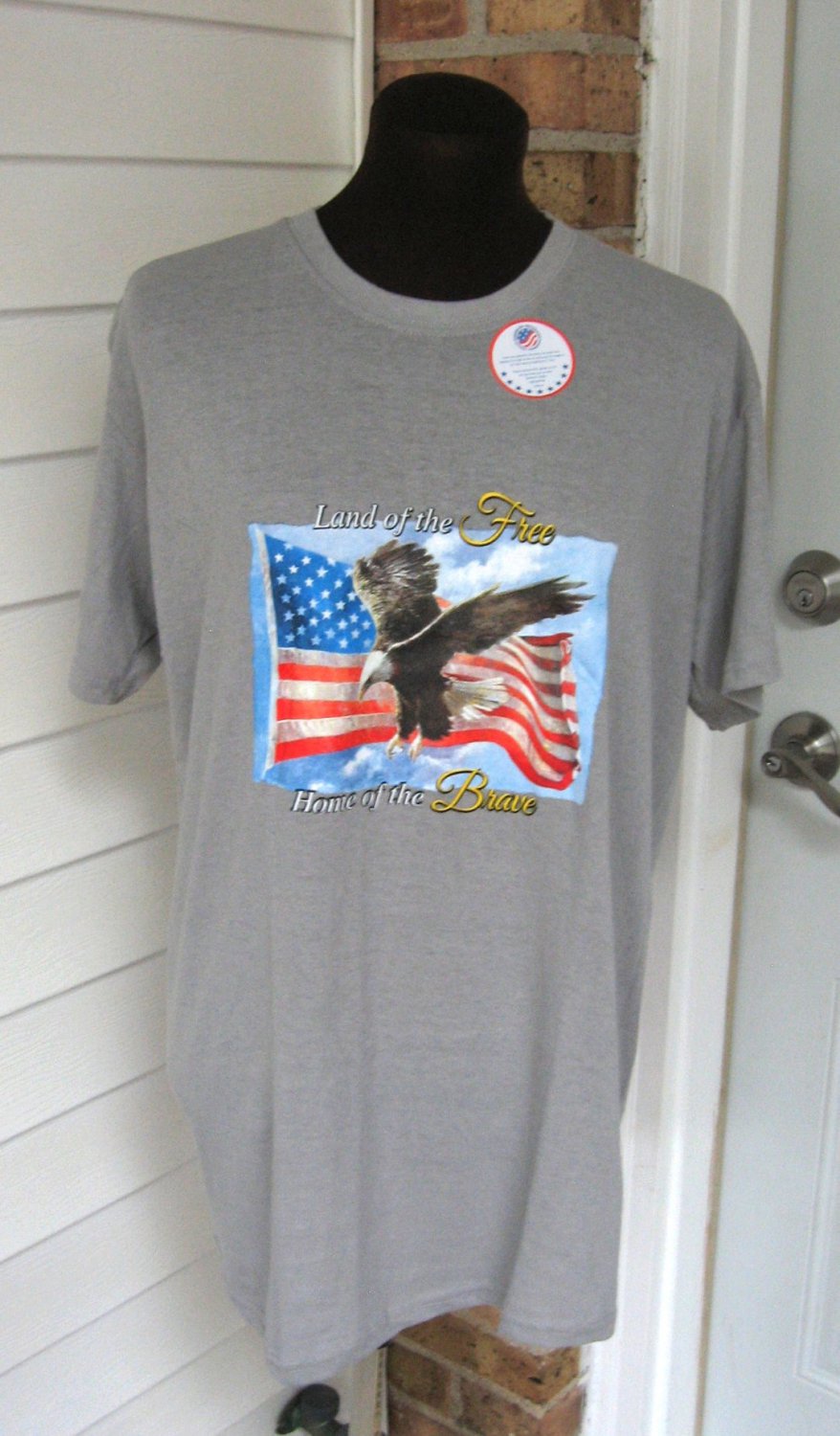 Land of The Free Home of The Brave USA American Eagle Flag T-Shirt Gray ...