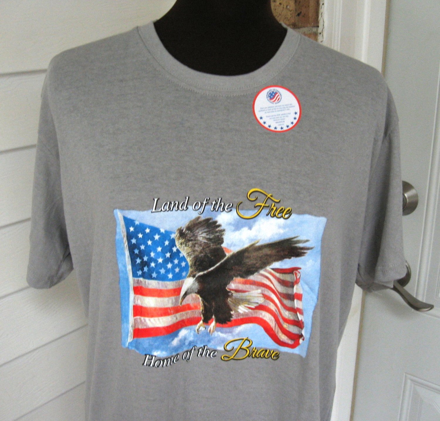 Land of The Free Home of The Brave USA American Eagle Flag T-Shirt Gray ...