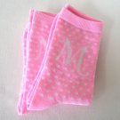 2 Pair Pink Socks with Polka Dots Women Initial Monogram M
