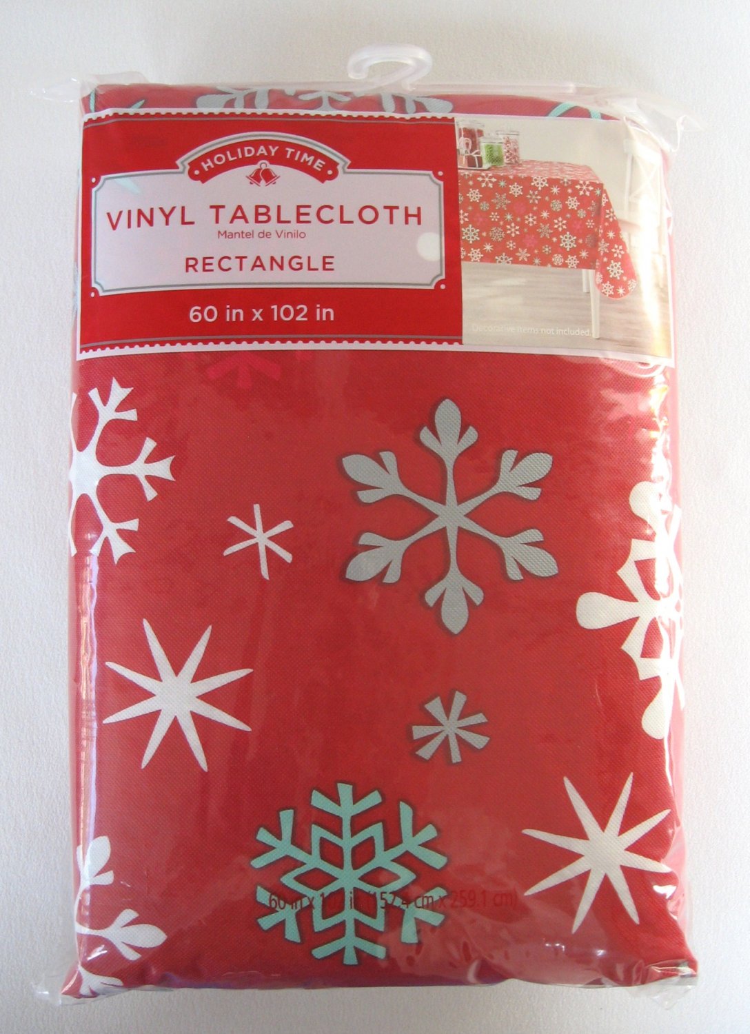 Holiday Time Vinyl Tablecloth Rectangle 60 x 102 Red with Multi Vinyl Tablecloth Christmas