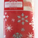 Holiday Time Vinyl Tablecloth Rectangle 60 x 102 Red with Multi Snowflakes Christmas