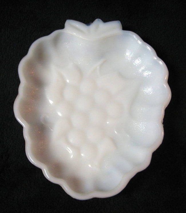 White Milk Glass Candy Dish Grape Pattern Design Relishes Nuts Vintage 1950s