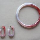 Transparent Clear Burgundy Bangle Bracelet & Pierced Earrings Vintage Jewelry Set 1960s
