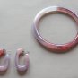 Transparent Clear Burgundy Bangle Bracelet & Pierced Earrings Vintage Jewelry Set 1960s