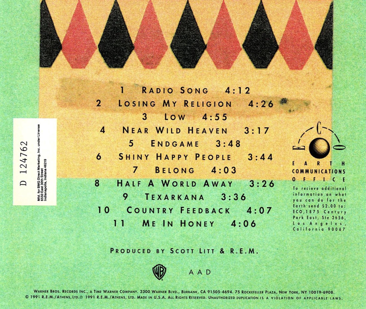 R.E.M Out of Time Music CD Rock 11 Tracks