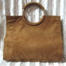 Designer Handbag Tan Suede Style Purse Tote Nordstrom Round Ring Metal Handles Designer Handbag Tan Suede Style Purse Tote Nordstrom Round Ring Metal Handles