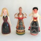 3 Handcrafted Wooden Lady Women of The World Figurines Vintage