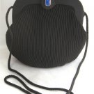 Fancy Black Ribbed Purse Blue Stone Jeweled Clasp Handbag Clutch Vintage