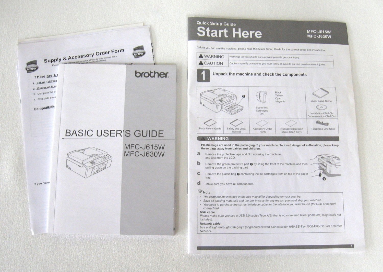 Brother Printer Quick Setup Guide Manual Books CD's MFC-J615W MFC-J630W
