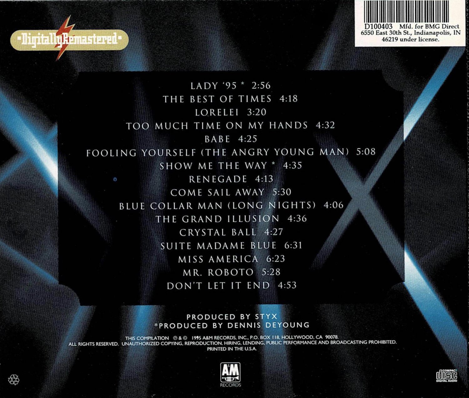 Styx Greatest Hits Music Cd 16 Tracks Pop Rock