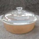 Peach Lustre Iridescent Fire King Anchor Hocking Glass Casserole Bowl & Lid Vintage 1960s