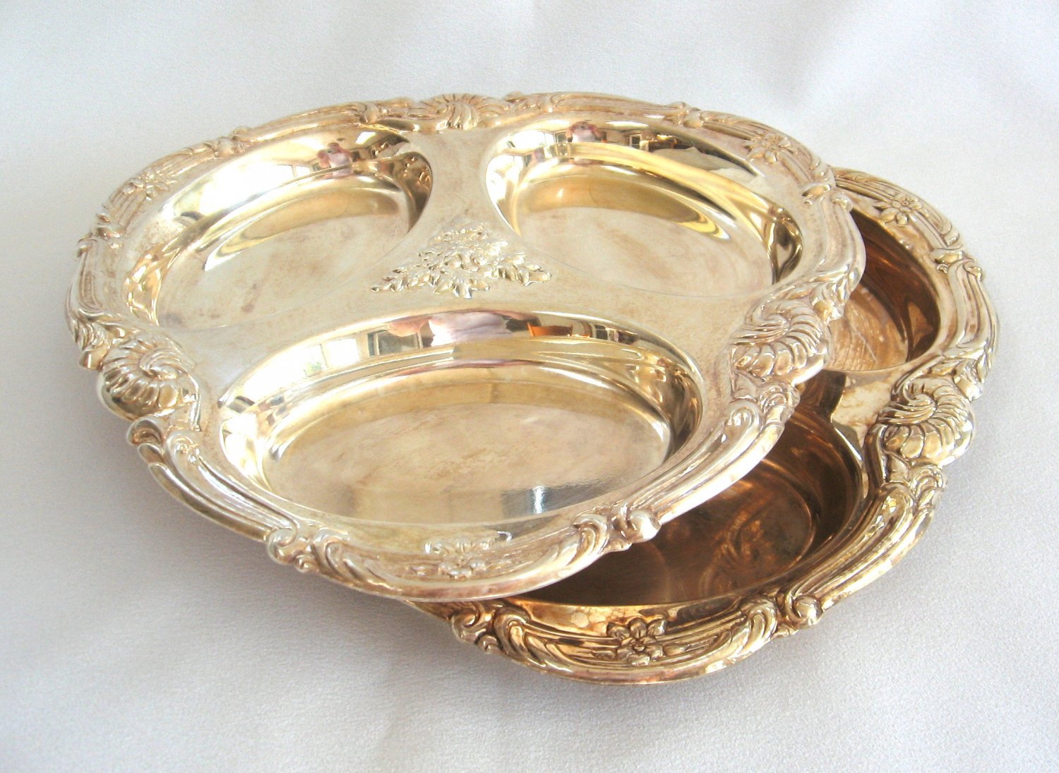 Set of Silver Serving Trays Platters Fancy Ornate Design Vintage 1960s