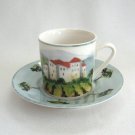 Villa Scenes Porcelain Cup & Saucer Set Demitasse 222 Fifth Fine Porcelain China Vintage 1980s