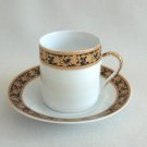 Fancy Black And Gold Flower Porcelain Cup & Saucer Demitasse Vintage 1980s