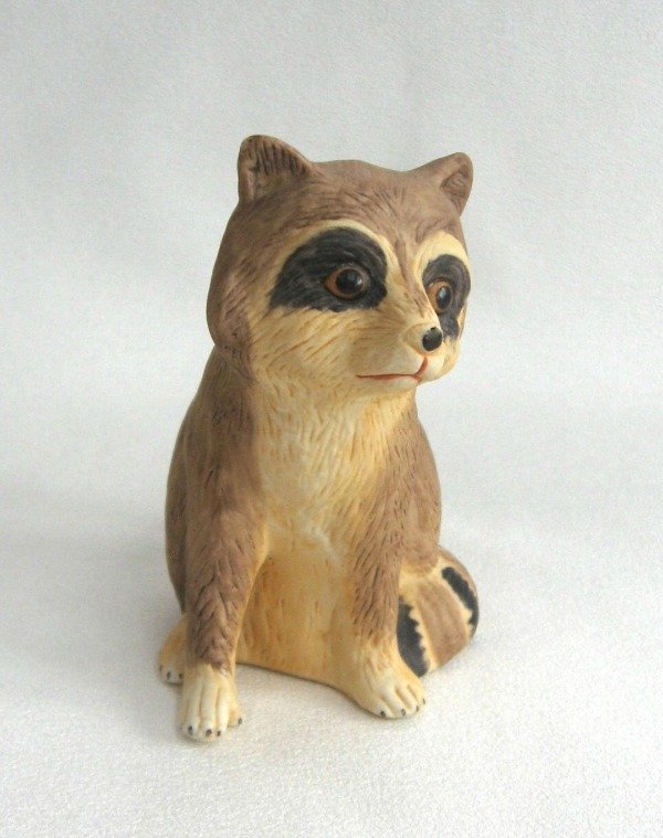 Porcelain Animal Raccoon Ringing Bell Figurine Vintage 1960s