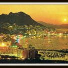Evening in Hong Kong Central Eastern Districts Postcard Vintage 1950s