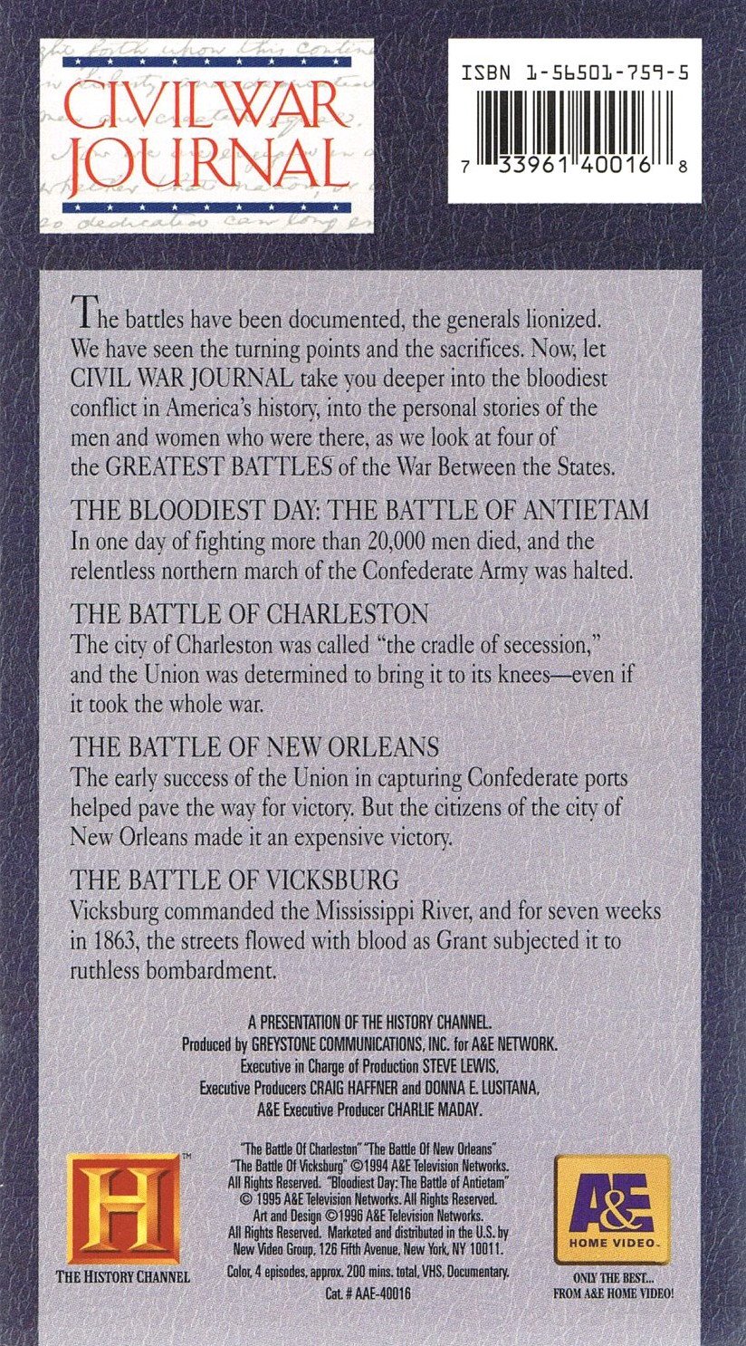 Civil War Journal Greatest Battles The History Channel VHS Video