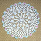 Handmade White Crocheted Doily Colored Edges Scalloped 10" Doilies Vintage 1950s Handmade White Crocheted Doily Colored Edges Scalloped 10" Doilies Vintage 1950s