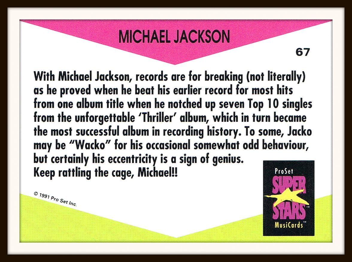 Michael Jackson Music Trading Card No. 67 Proset Super Stars 1991