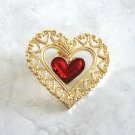 Large Swinging Dangle Red and Gold Heart Pin Lapel Brooch Vintage Jewelry 1980s Large Swinging Dangle Red and Gold Heart Pin Lapel Brooch Vintage Jewelry 1980s