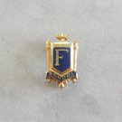 Blue Enamel & Gold Initial F School Pin Small Brooch By Morgans Vintage Jewelry 1950s