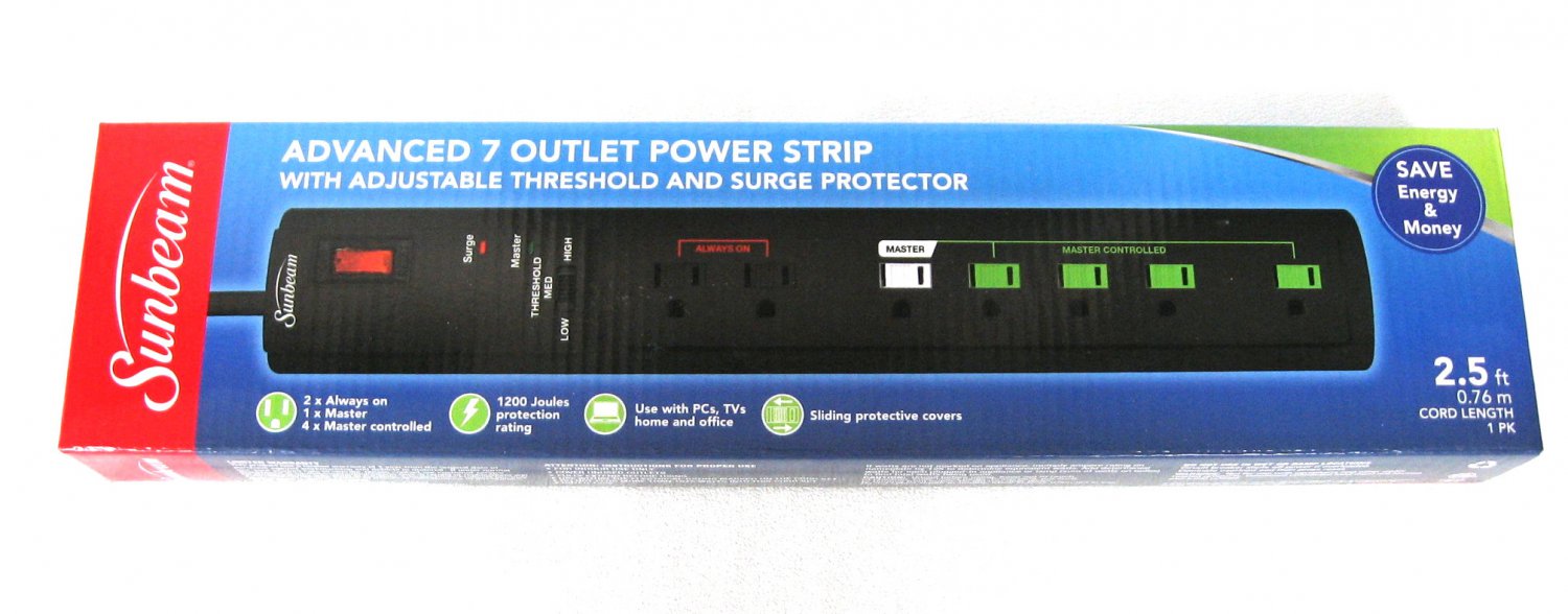 Sunbeam Advanced 7 Outlet Power Strip with Adjustable Threshold and