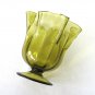 Fancy Green Glass Hand Blown Fluted Footed Bowl Dish Vintage 1960s
