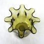 Fancy Green Glass Hand Blown Fluted Footed Bowl Dish Vintage 1960s