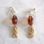 Amber Glass Beaded Tassel Dangle Screw Back Earrings Vintage Jewelry 1970s