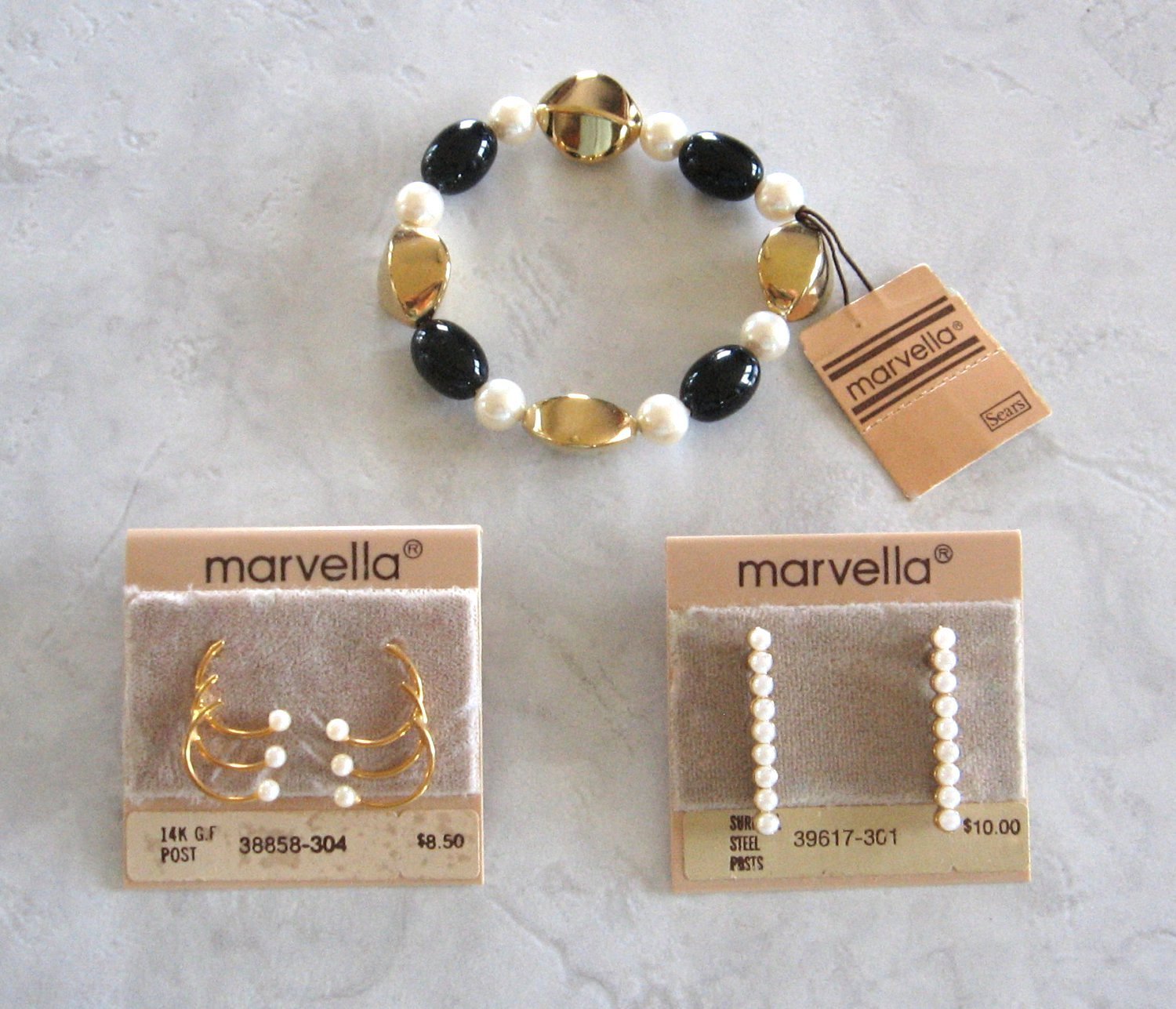Pearl Bracelet 2 Pair Pierced Earrings 3 Pieces Designer Marvella Vintage Jewelry