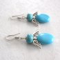 Turquoise Stone Dangle Silver Angel Wings Pierced Earrings Handcrafted Jewelry